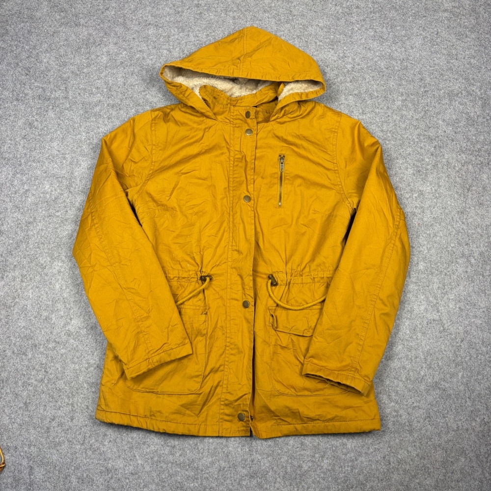 C'est Toi Mustard Yellow Sherpa Lined Hooded Anorak Utility Jacket Womens Medium